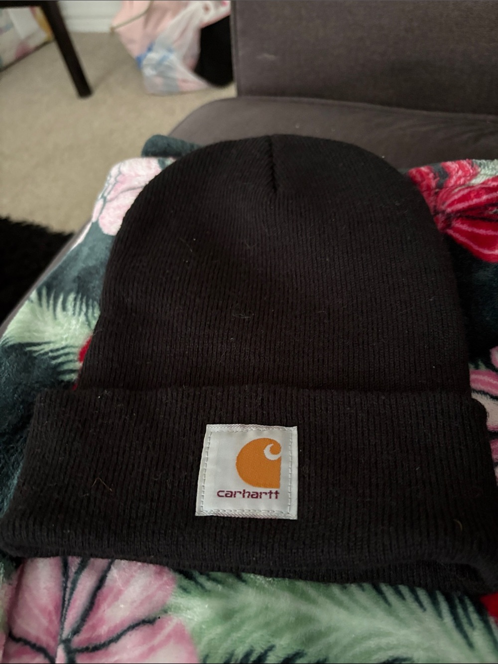 Carhartt Black Beanie with Gold Logo Patch - Picture 2 of 2